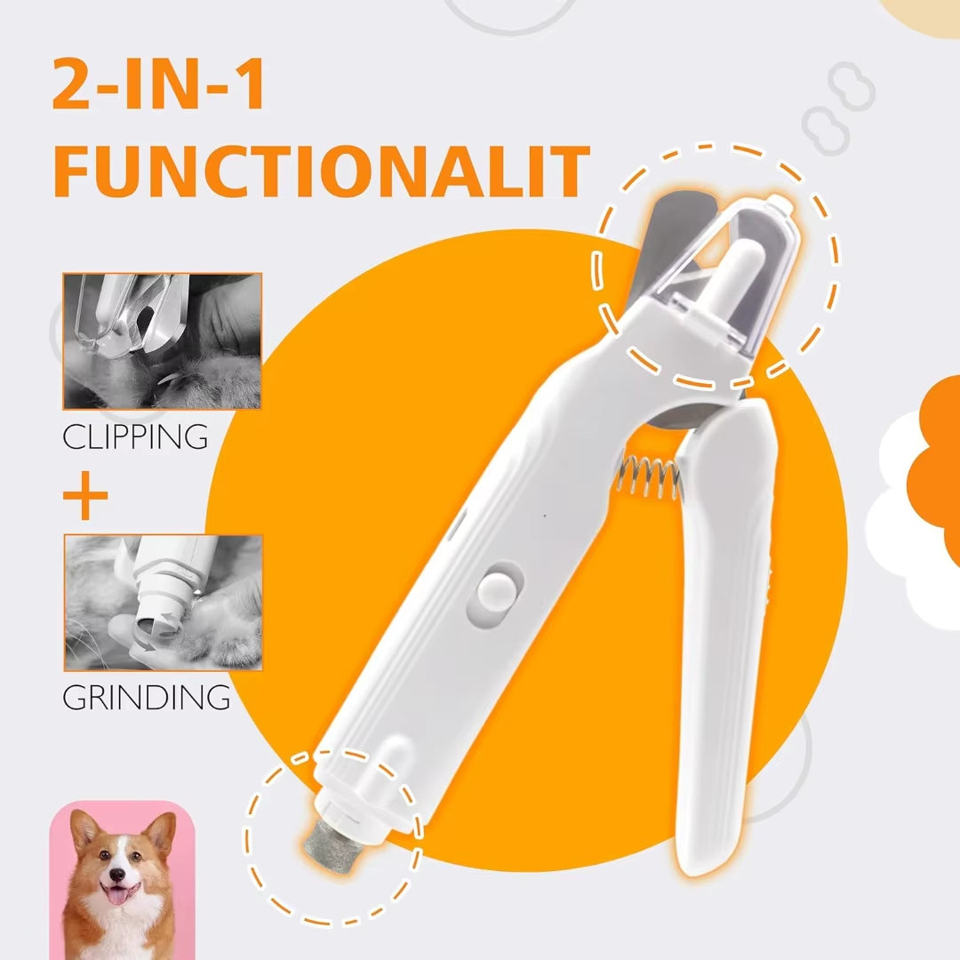 2-in-1 Pet Nail Clippers & Grinder with LED Lights – Quiet, Safe Grooming Tool for Dogs & Cats