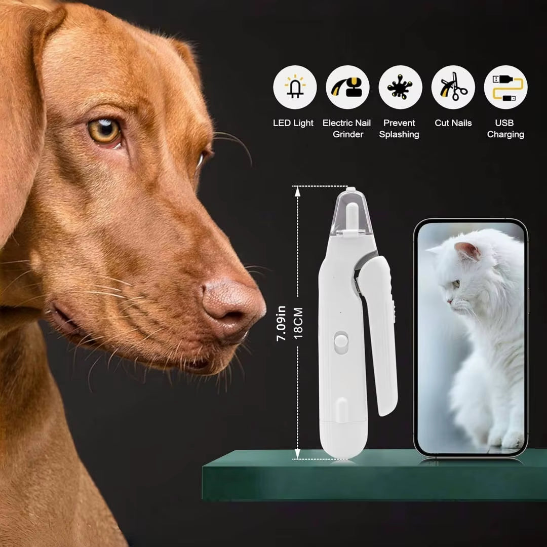 2-in-1 Pet Nail Clippers & Grinder with LED Lights – Quiet, Safe Grooming Tool for Dogs & Cats